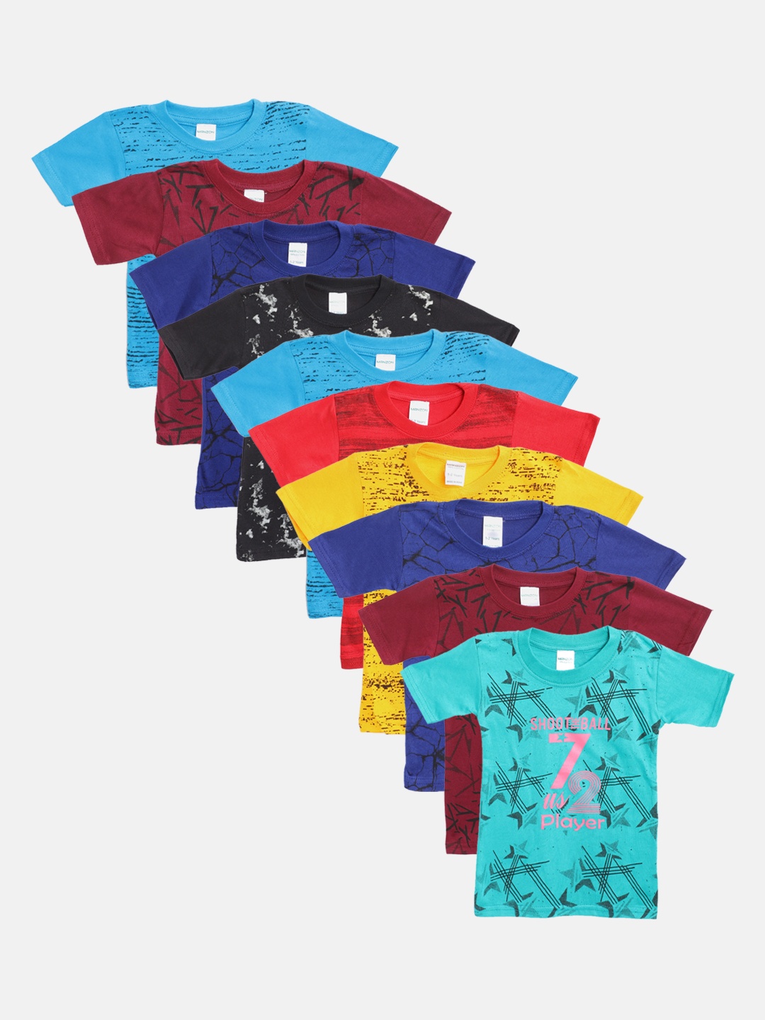 

MANZON Kids Pack of 10 Pure Cotton Printed Pure Cotton T-shirts, Multi