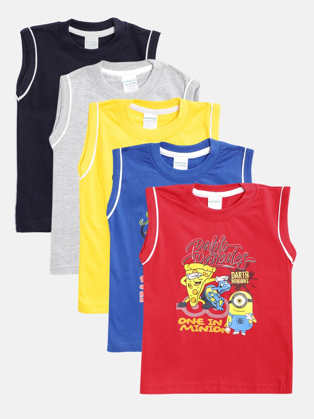 

MANZON Kids Pack of 5 Cotton Printed T-shirts, Multi
