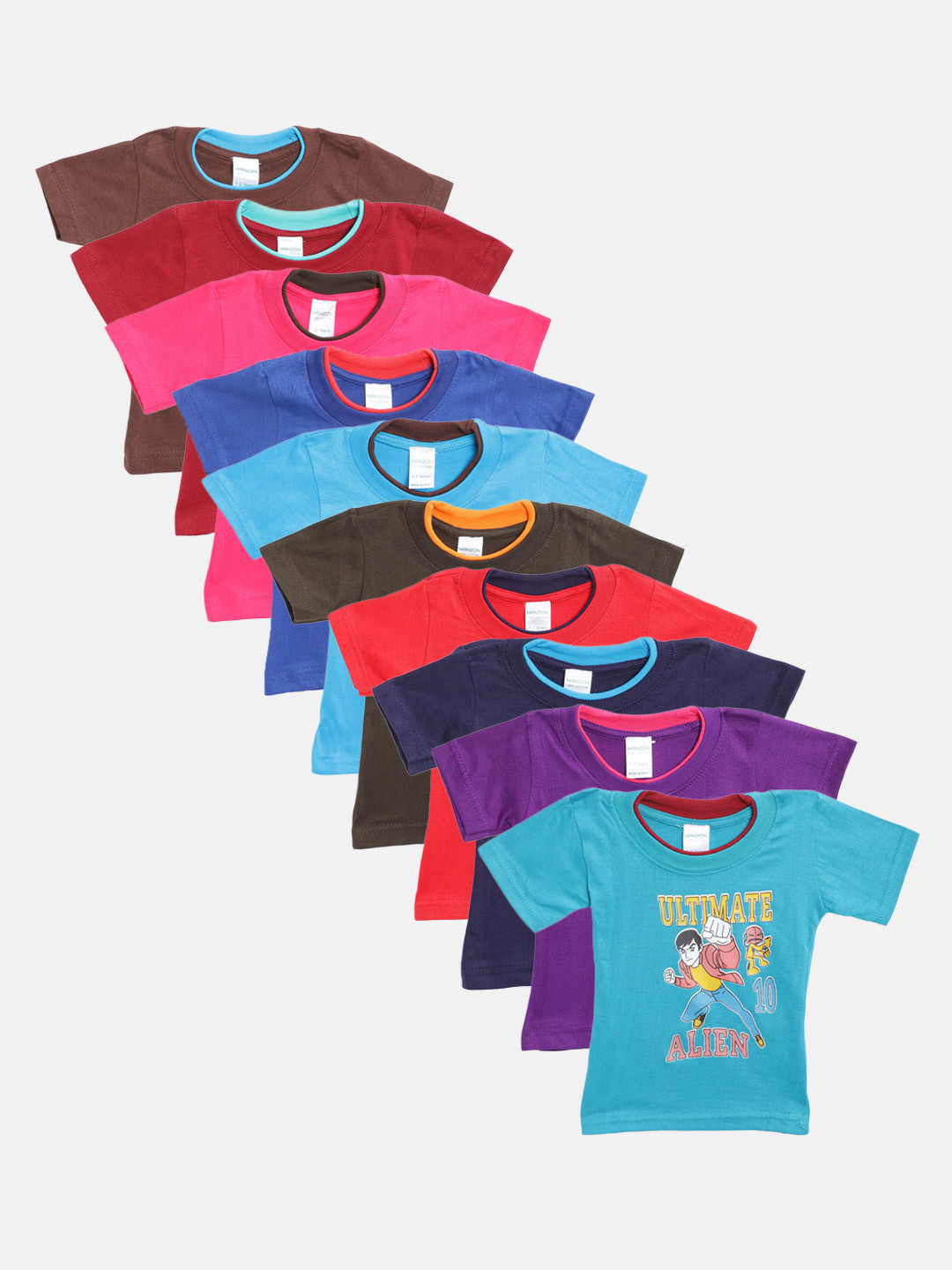 

MANZON Kids Pack of 10 Pure Cotton Printed Pure Cotton T-shirts, Multi