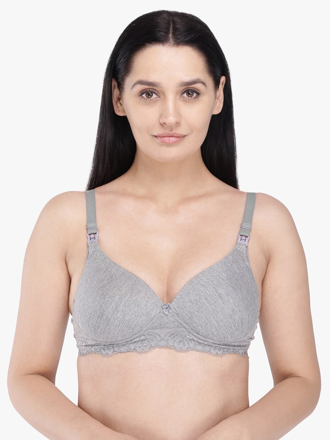 

Anoma Grey Melange Solid Non-Wired Lightly Padded Maternity Bra ANM013