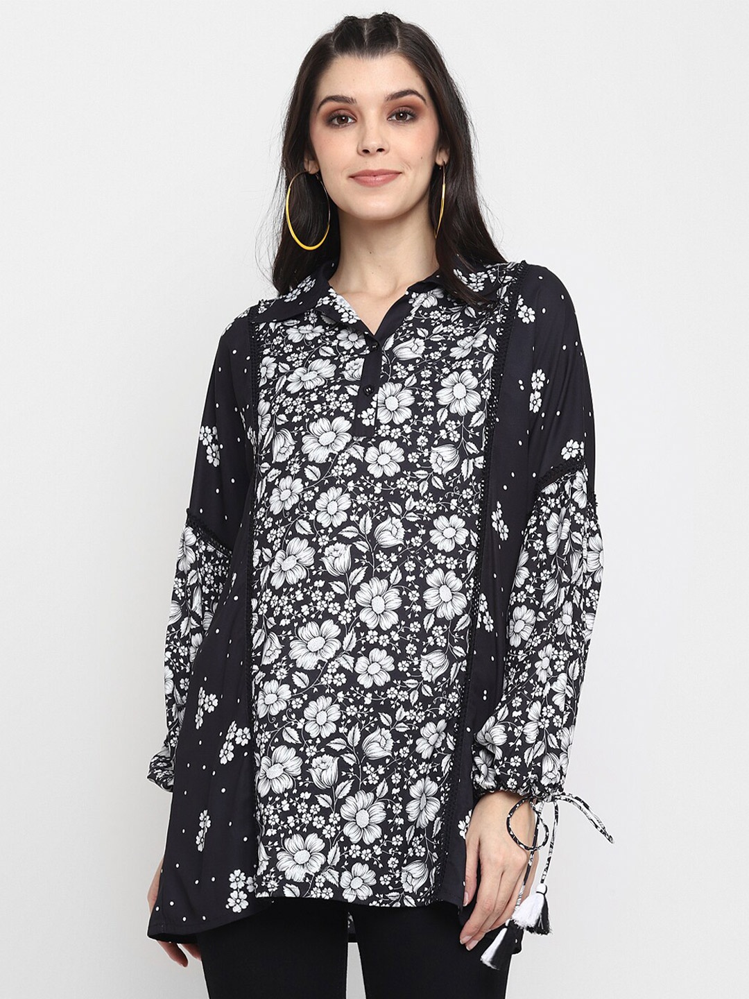

BLANC9 Women Black & White Printed Tunic