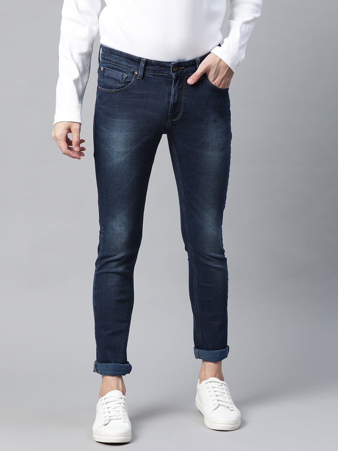

SPYKAR Men Navy Blue Solid Slim Fit Low-Rise Light Fade Stretchable Jeans