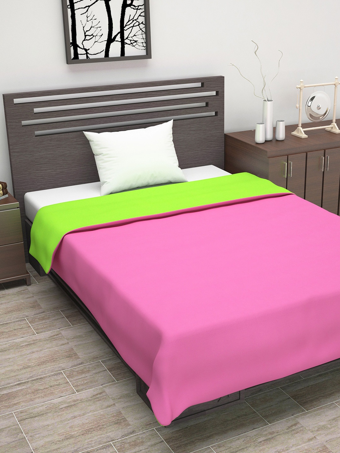 

Divine Casa Pink & Green Solid AC Room 110 GSM Single Bed Dohar