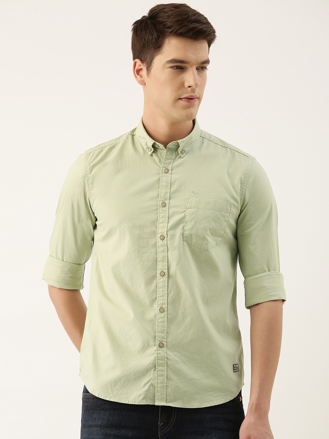 

Flying Machine Men Green Slim Fit Casual Shirt