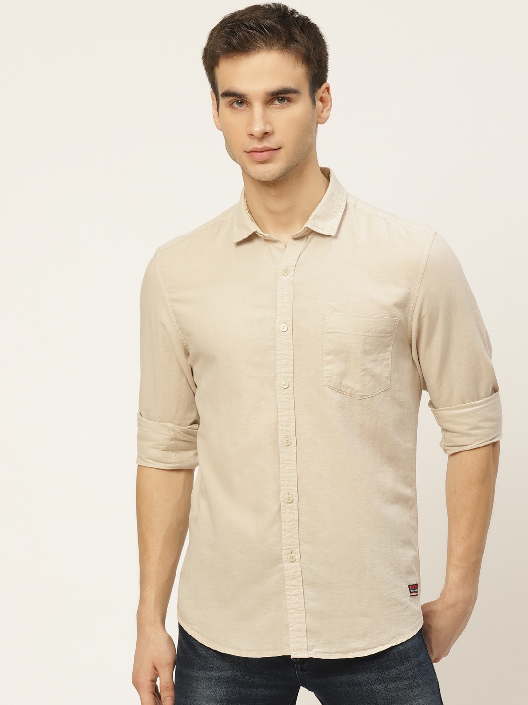 

Flying Machine Men Beige Slim Fit Solid Casual Shirt
