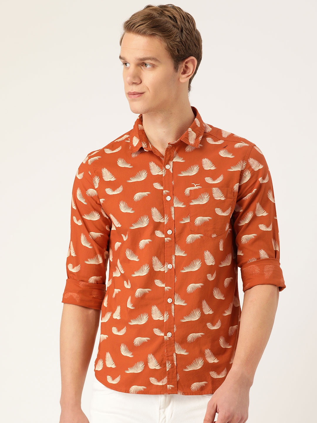 

Flying Machine Men Orange Slim Fit Printed Cotton Casual Shirt