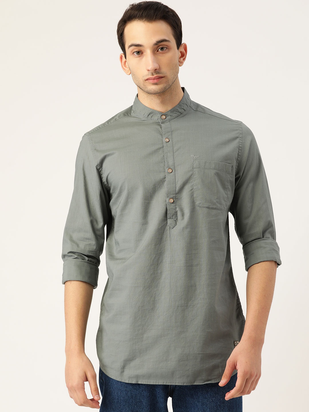 

Flying Machine Men Grey Slim Fit Cotton Casual Shirt