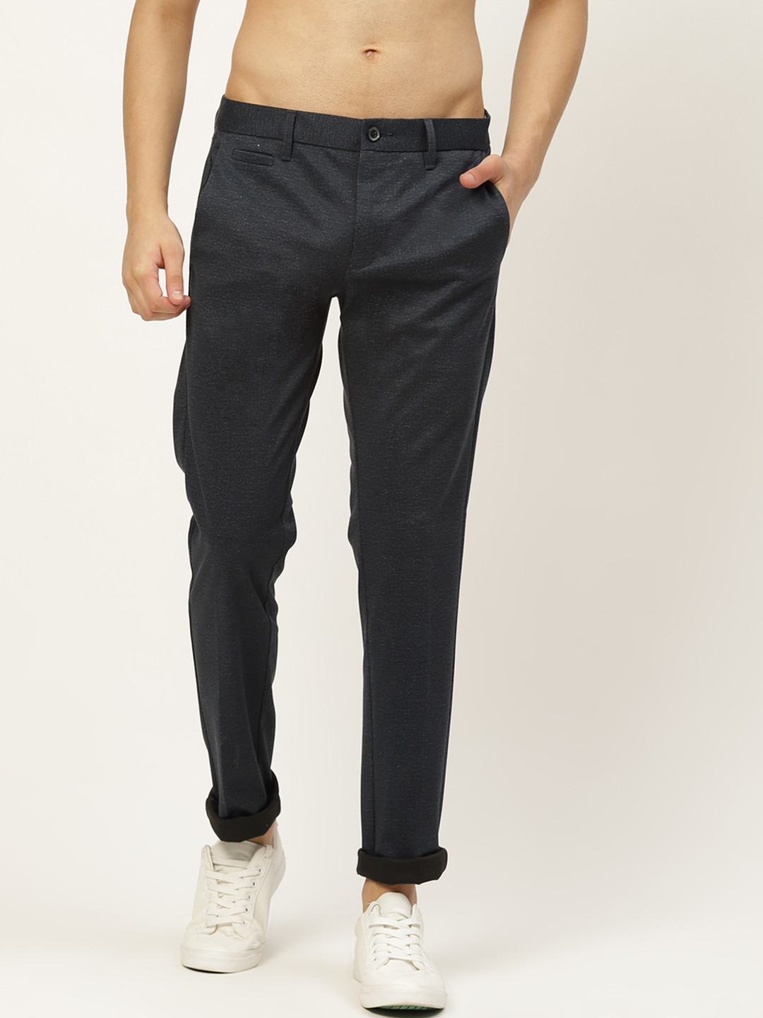 

Flying Machine Men Navy Blue Slim Fit Trousers
