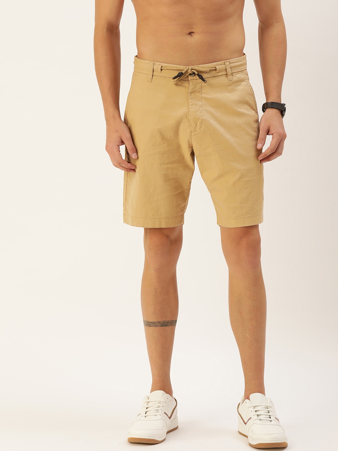 

Flying Machine Men Beige Slim Fit High-Rise Regular Shorts