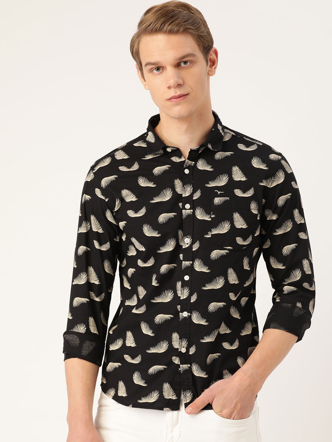 

Flying Machine Men Black Slim Fit Printed Cotton Casual Shirt