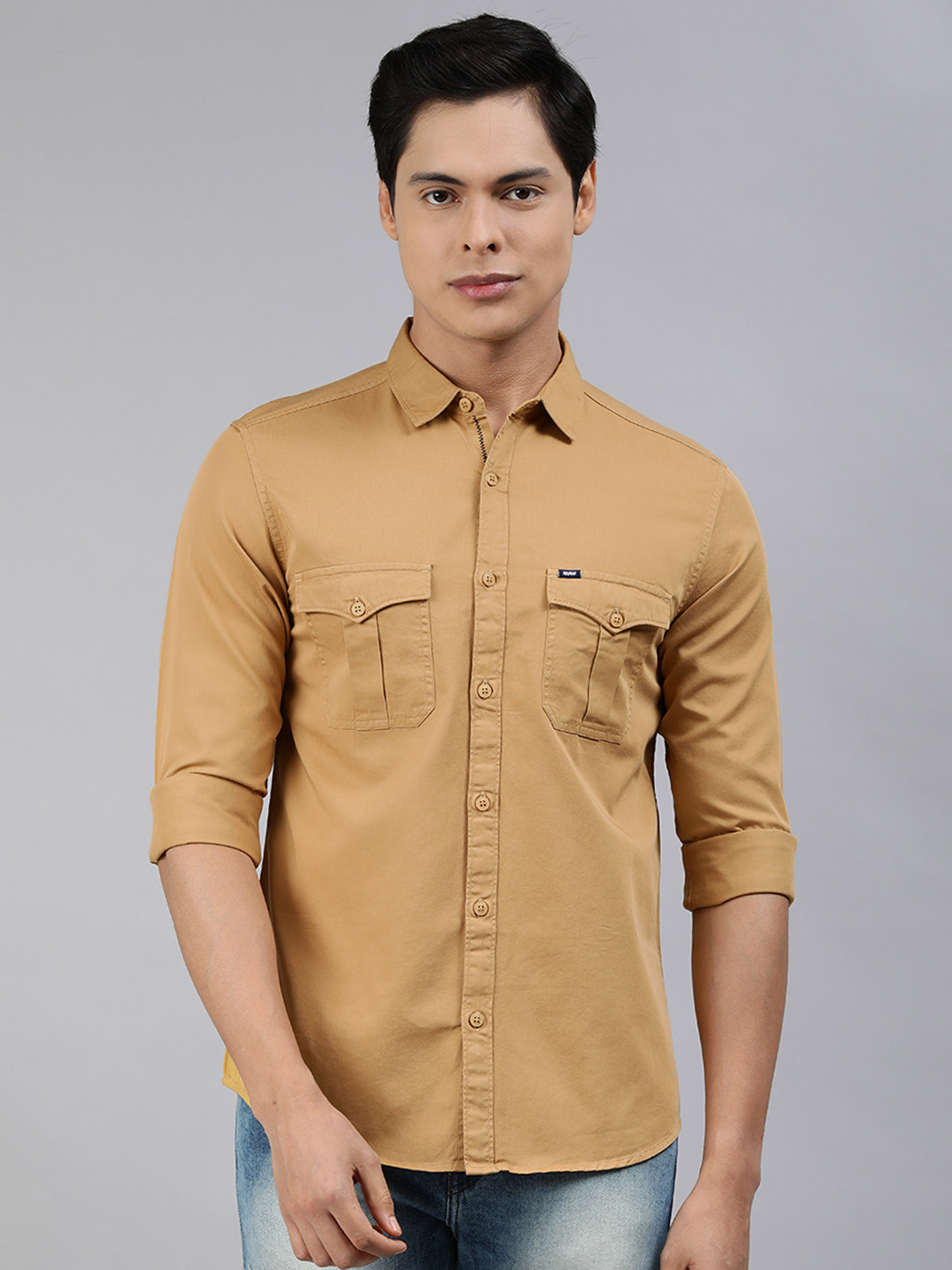 

SPYKAR Men Khaki Pure Cotton Slim Fit Casual Shirt