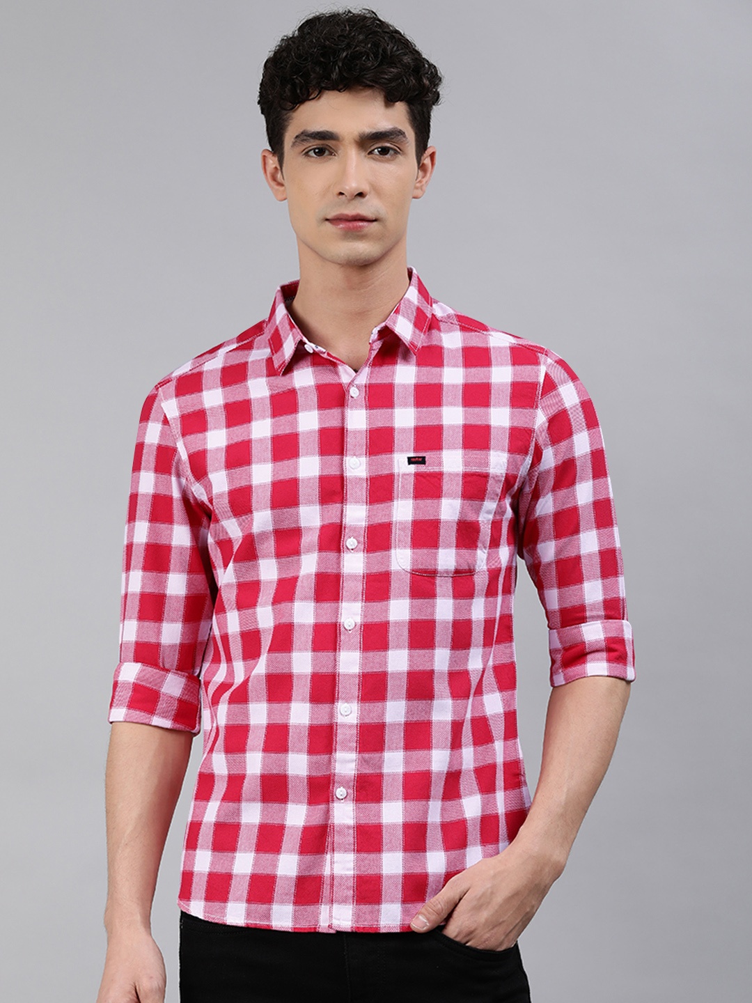 

SPYKAR Men Red & White Slim Fit Buffalo Checks Casual Shirt