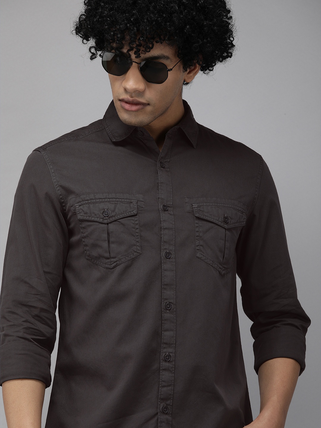 

SPYKAR Men Charcoal Super Slim Fit Opaque Casual Shirt