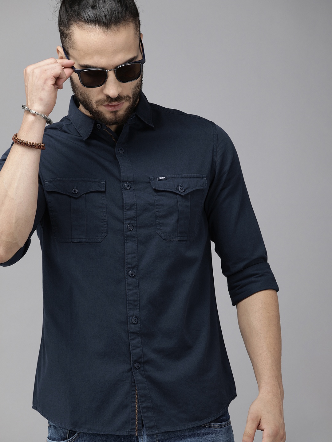 

SPYKAR Men Navy Blue Slim Fit Casual Shirt