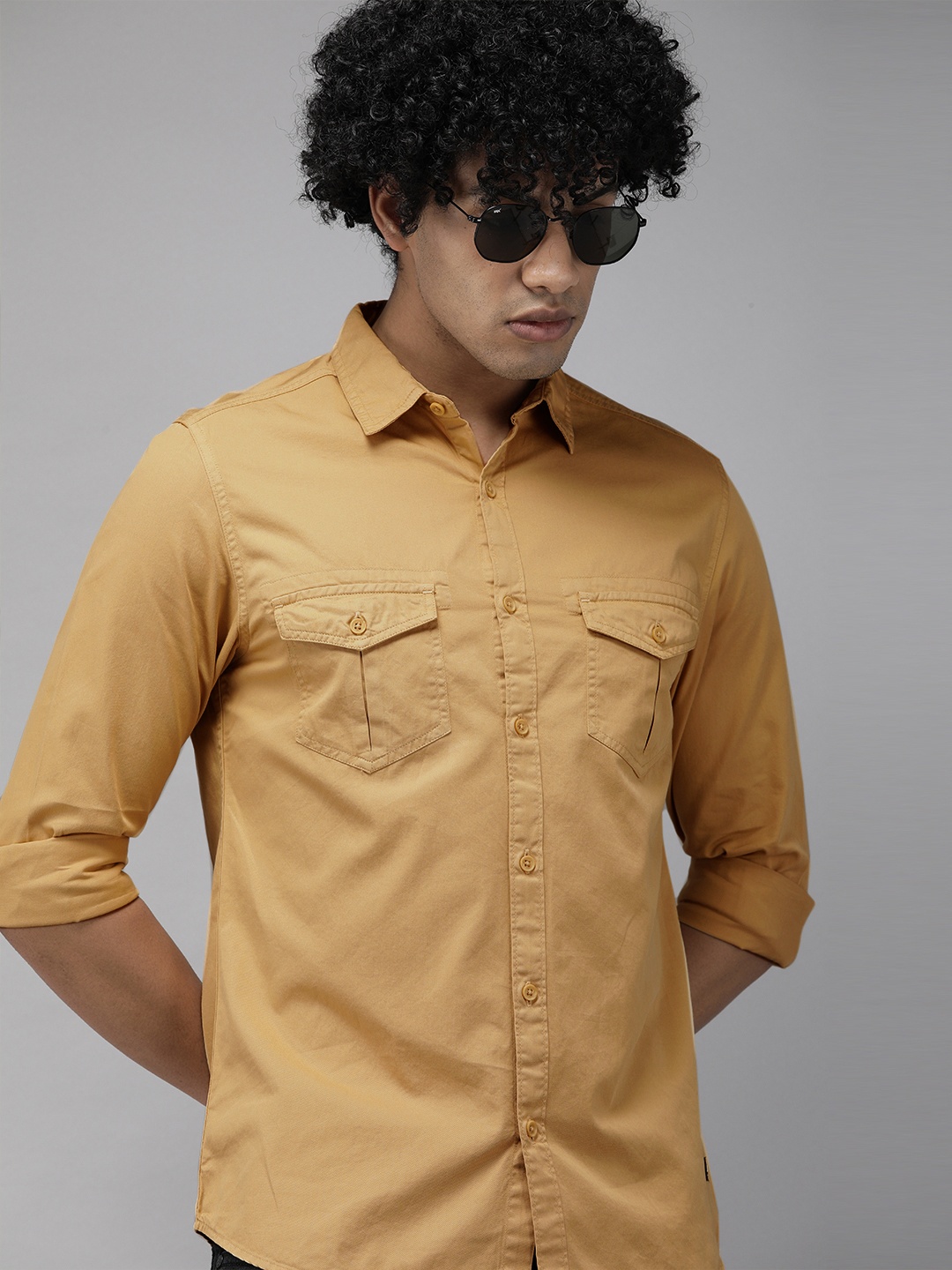 

SPYKAR Men Khaki Slim Fit Opaque Casual Shirt