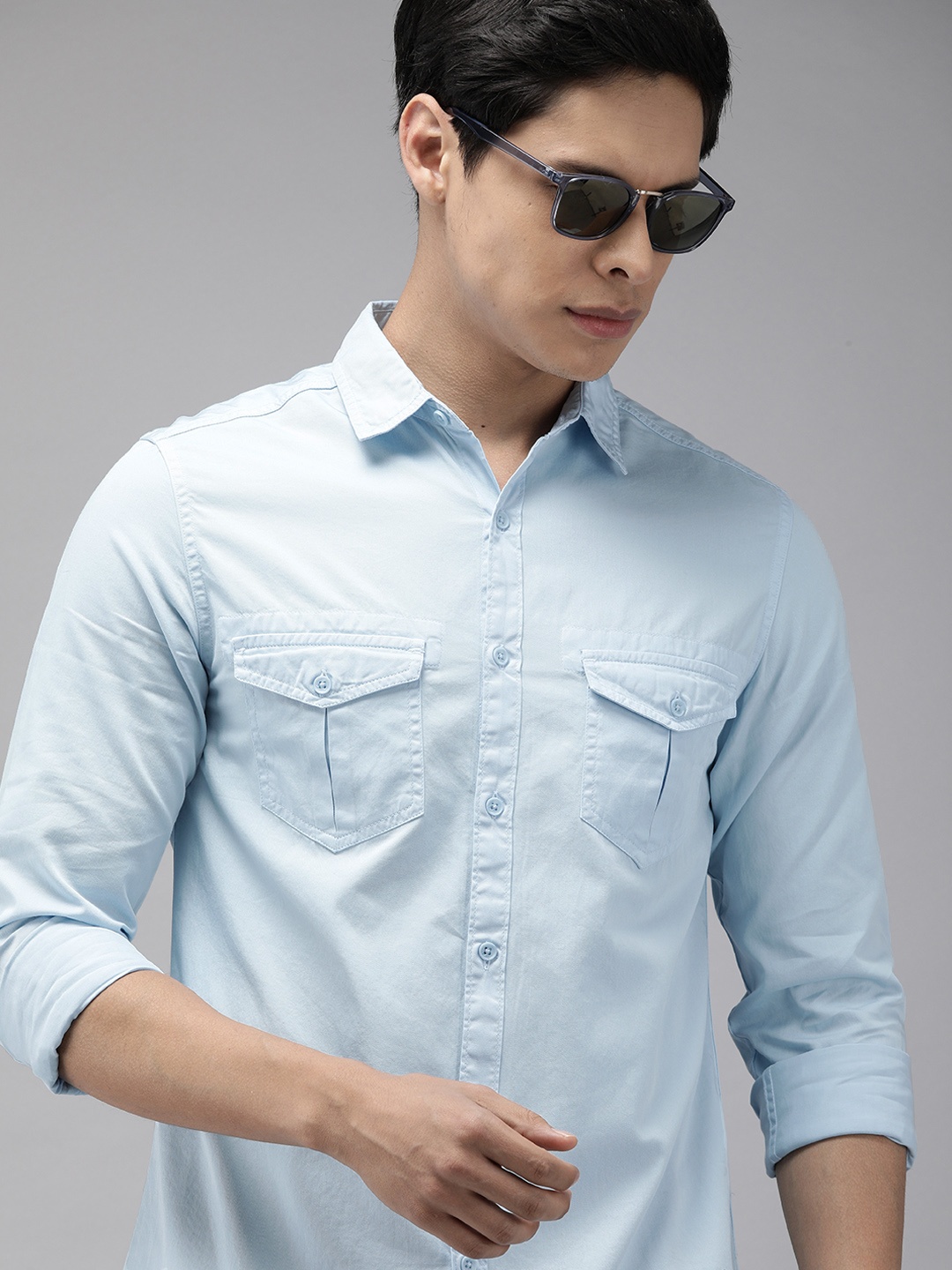 

SPYKAR Men Blue Slim Fit Opaque Casual Shirt