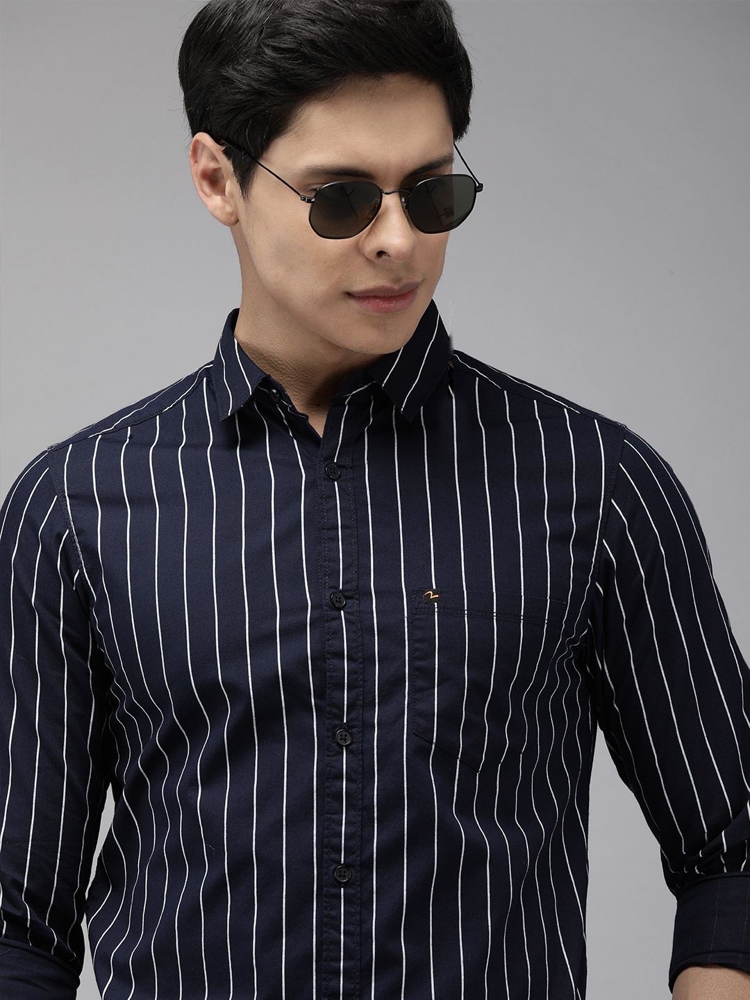 

SPYKAR Men Navy Blue Slim Fit Opaque Casual Shirt