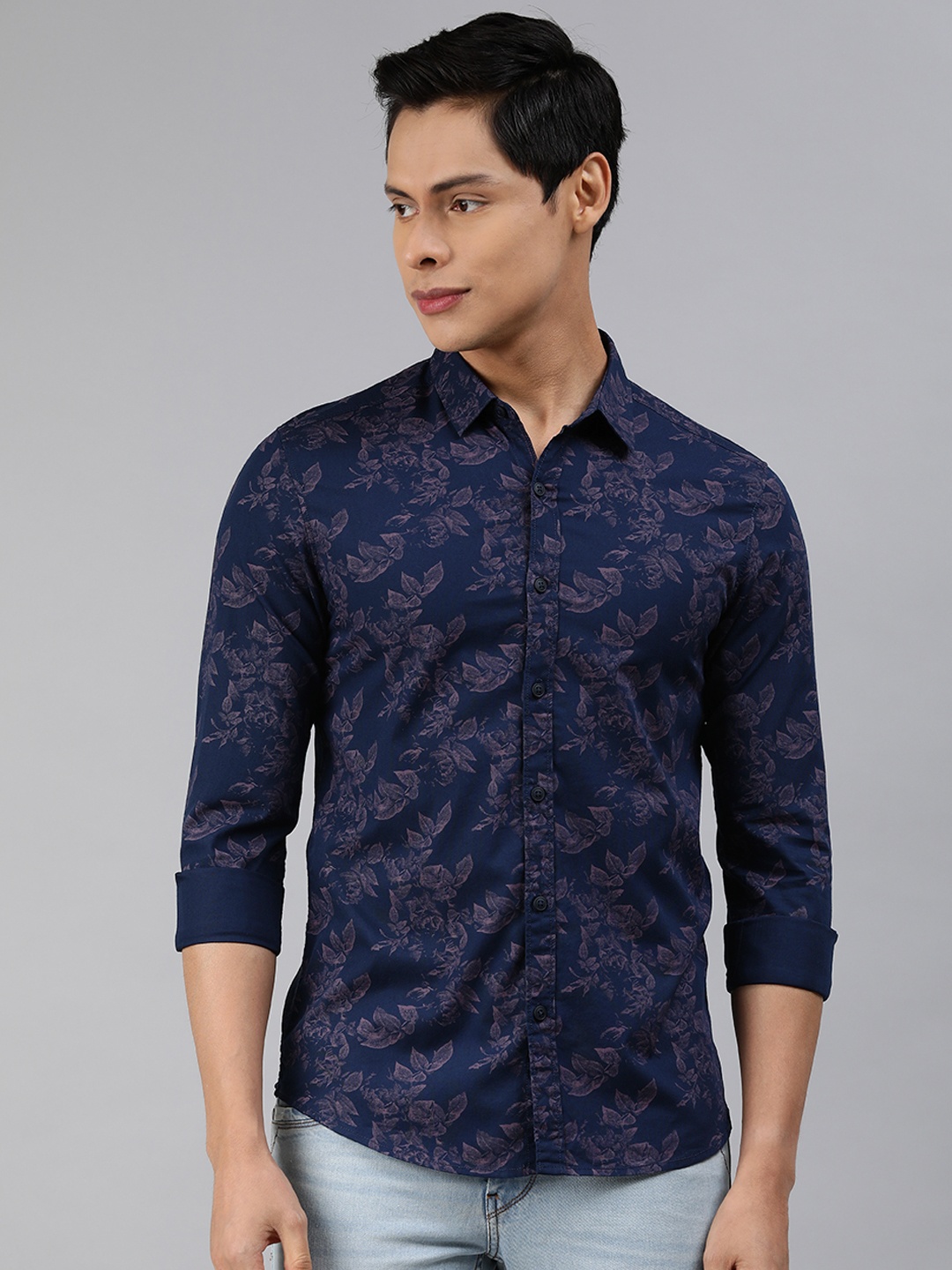 

SPYKAR Men Navy Blue Slim Fit Floral Printed Casual Shirt