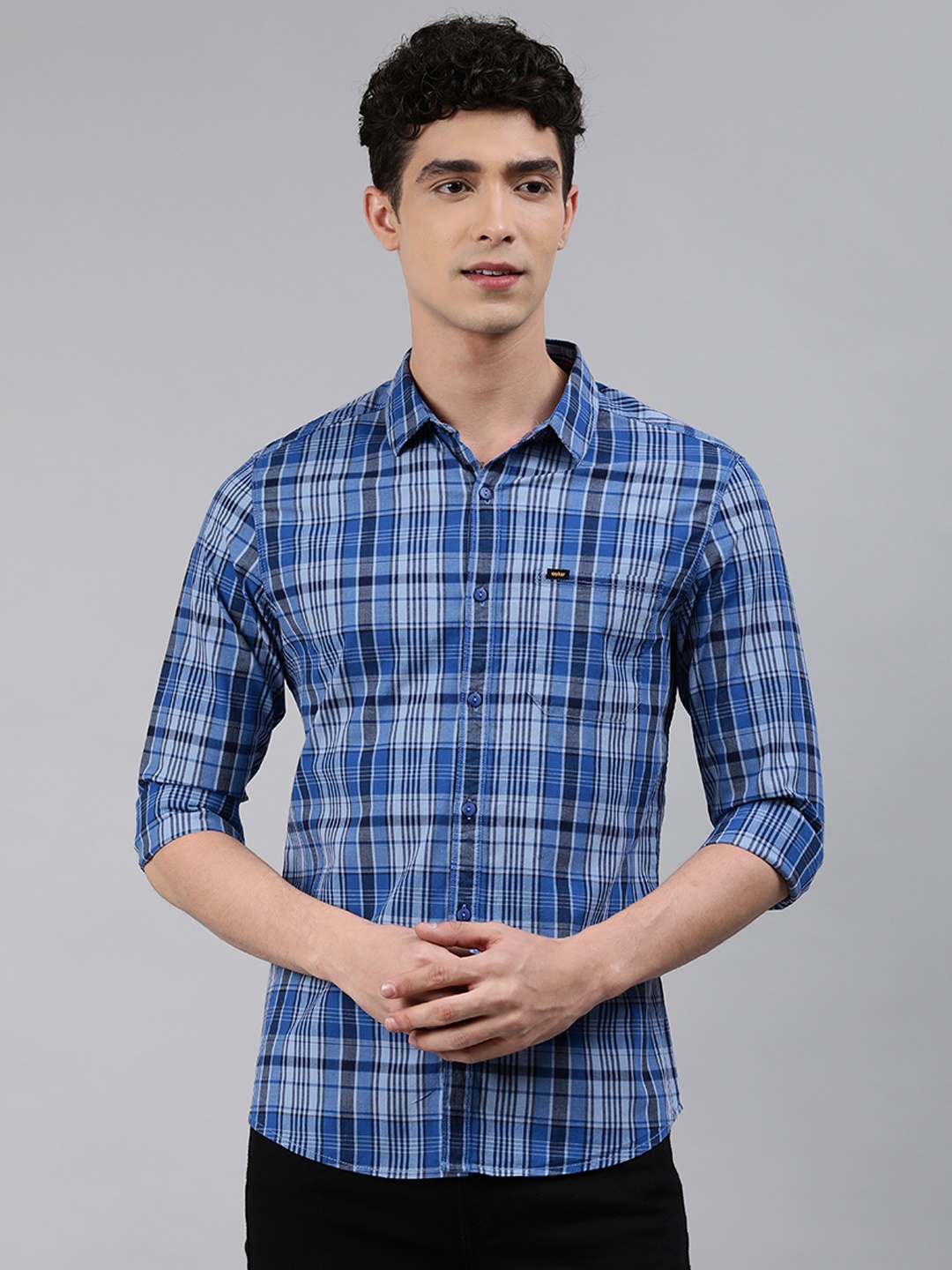 

SPYKAR Men Blue Slim Fit Checked Casual Shirt