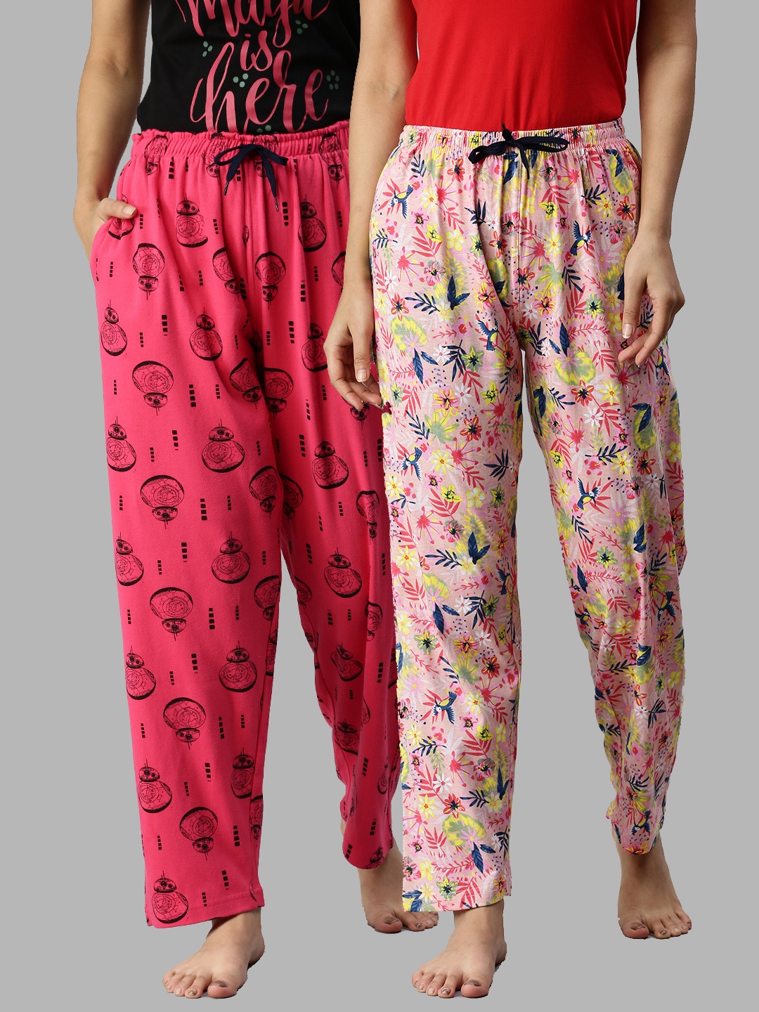 

Kryptic Women Pack Of 2 Pink Printed Pure Cotton Lounge Pants