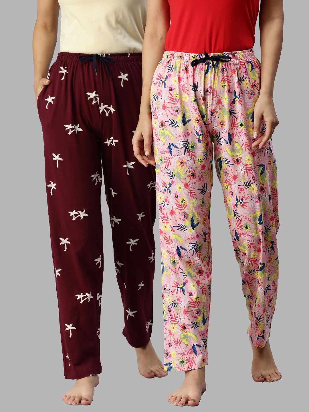 

Kryptic Women Pack of 2 Printed Pure Cotton Relaxed Fit Lounge Pants, Multi