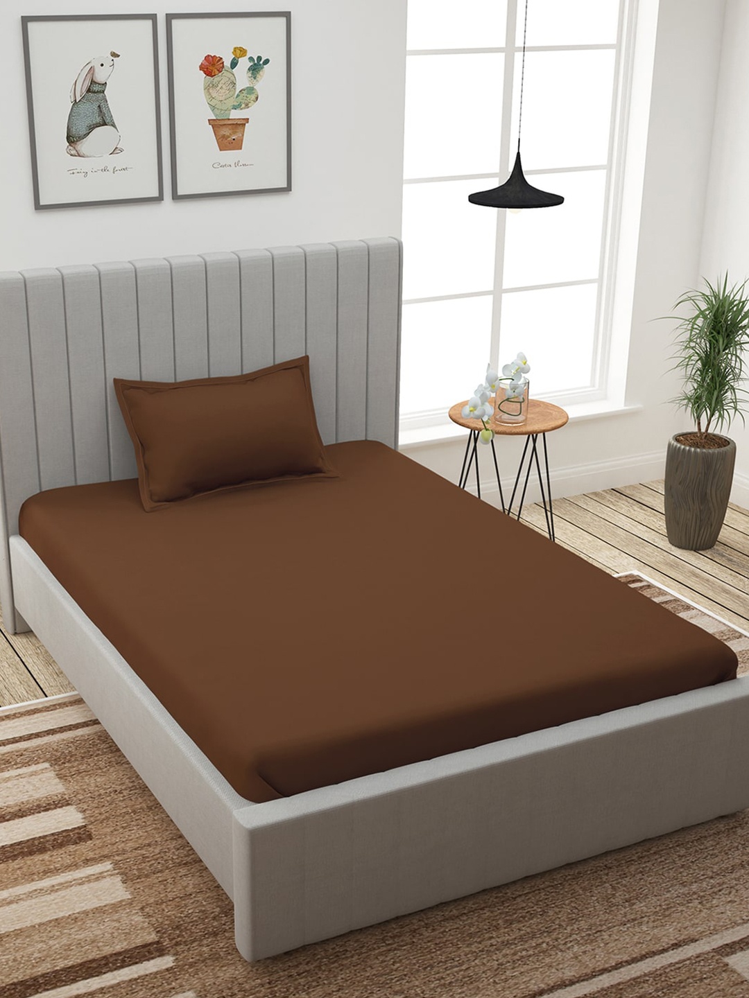 

Story@home Brown Solid 300 TC Cotton 1 Single Bedsheet with 1 Pillow Covers