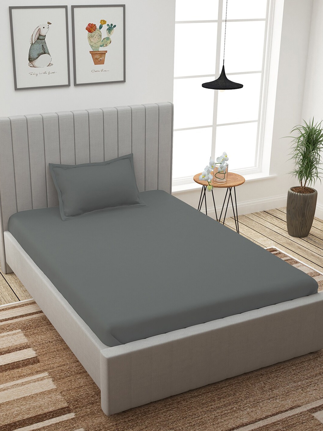

Story@home Charcoal Solid 300 TC Cotton 1 Single Bedsheet with 1 Pillow Covers