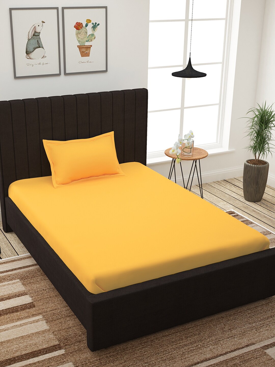 

Story@home Yellow Solid 300 TC Cotton 1 Single Bedsheet with 1 Pillow Covers