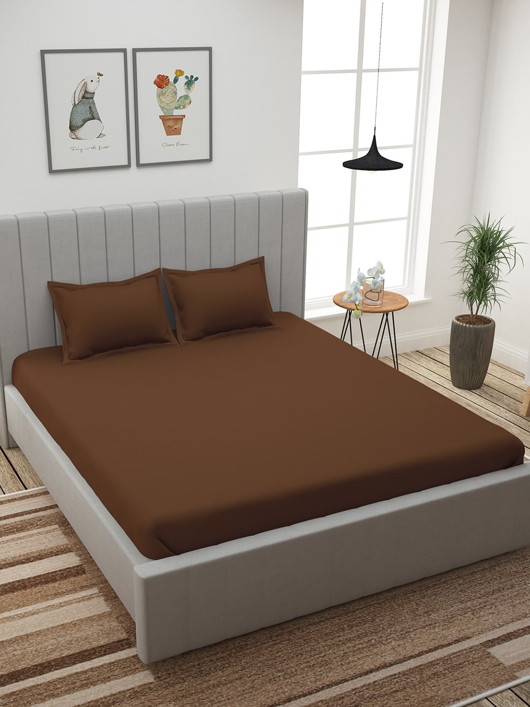 

Story@home Brown Solid 300 TC Cotton 1 King Bedsheet with 2 Pillow Covers