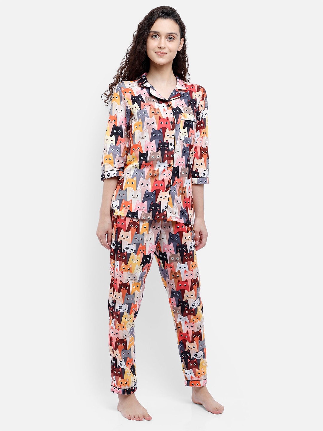

Bellofox Women White & Grey Printed Night suit