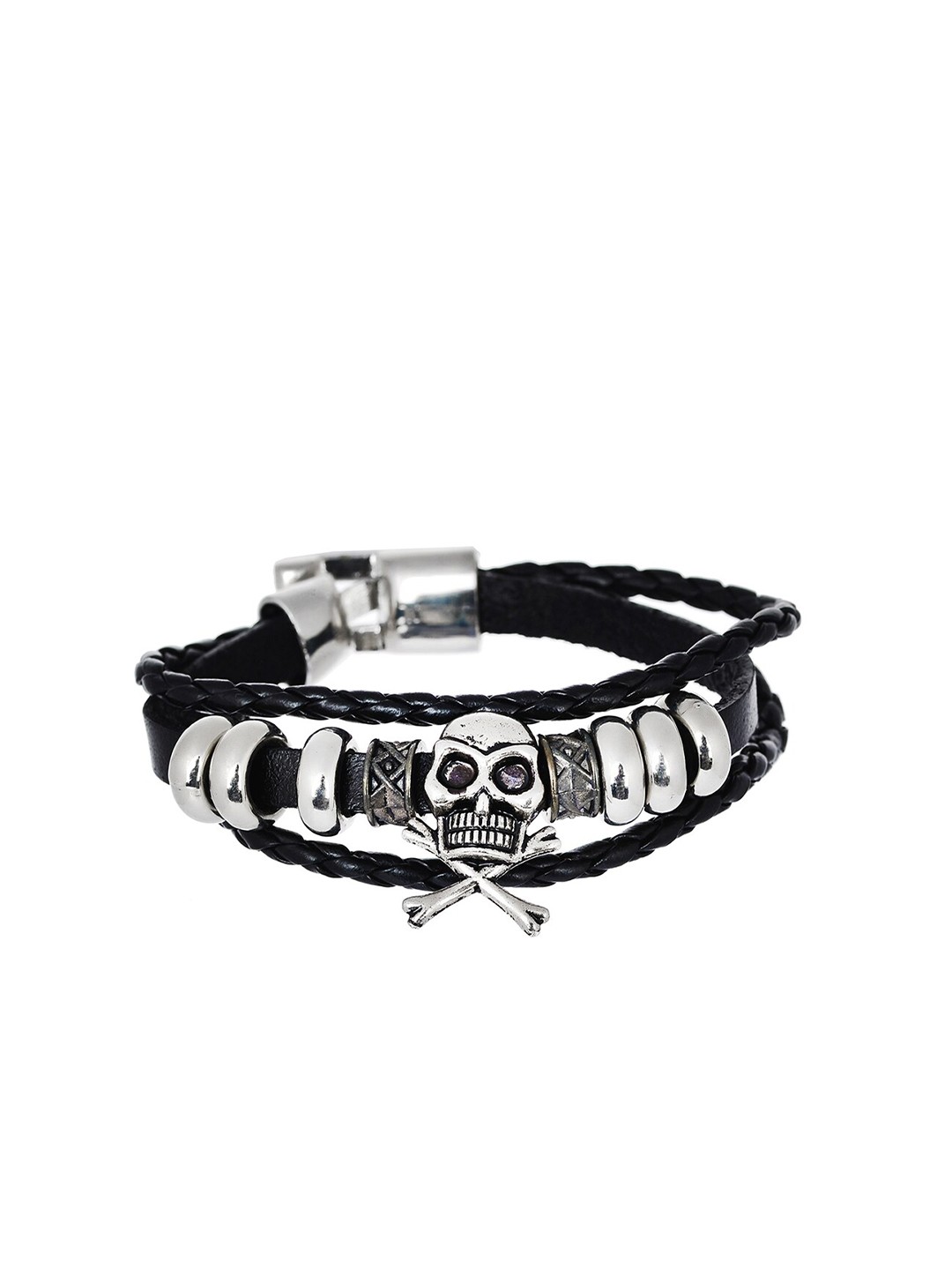 

AQUASTREET Men Black & Silver-Toned Skull Multistrand Bracelet
