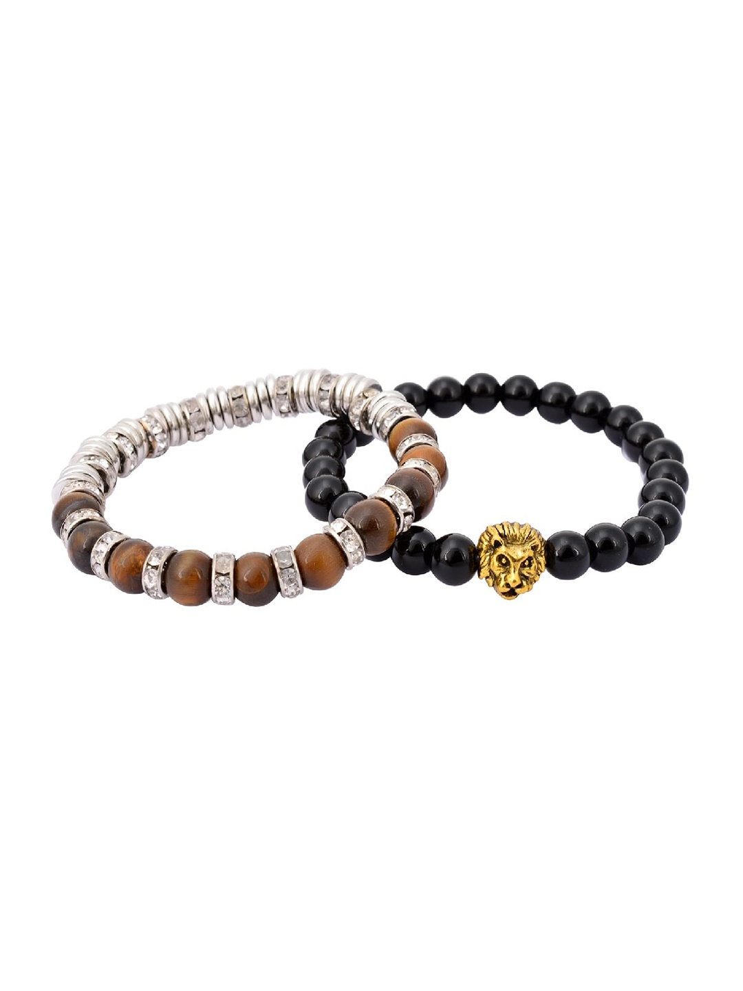 

AQUASTREET Pack of 2 Men Multicoloured Alloy Handcrafted Lion Head & Tiger Eye Bracelet, Multi