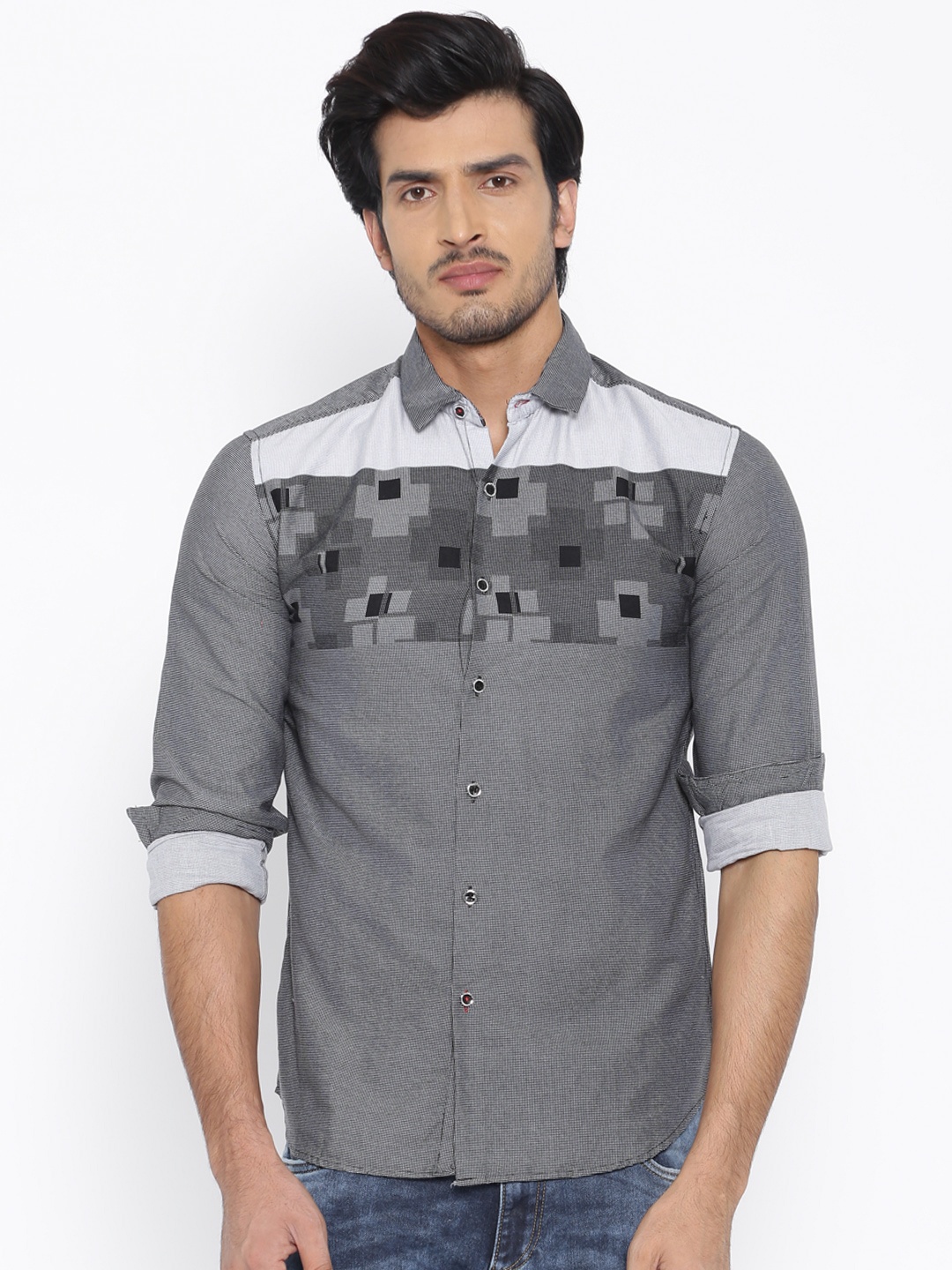 

Locomotive Grey Printed Slim Fit Casual Shirt