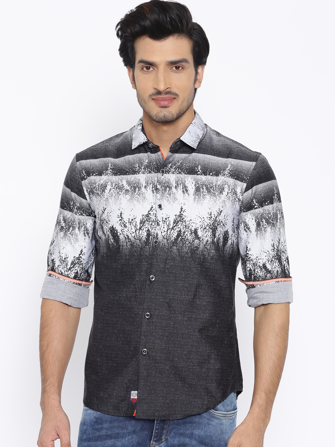

Locomotive Black & White Printed Casual Shirt