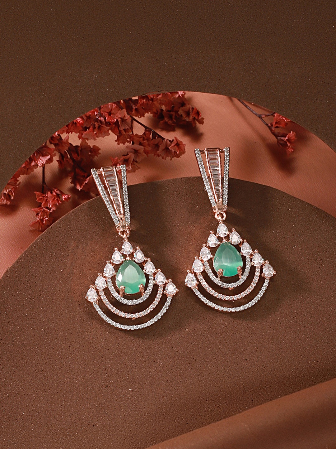 

Saraf RS Jewellery Sea Green Teardrop Shaped Drop Earrings