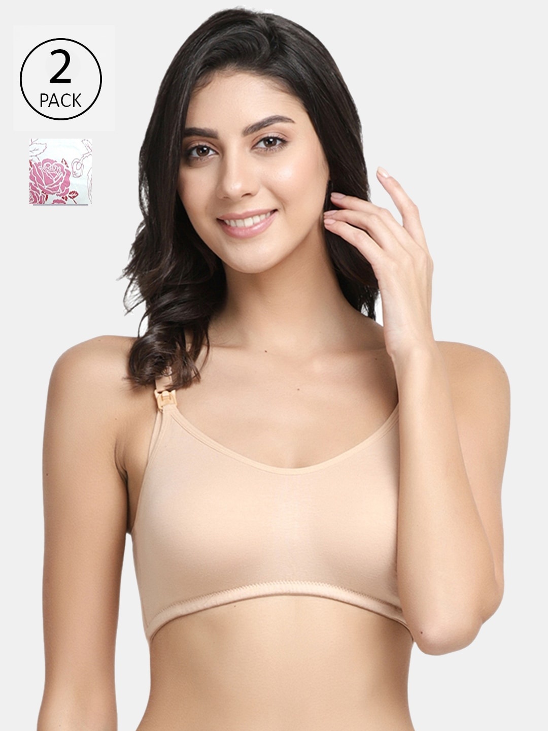 

Inner Sense Pack Of 2 White & Beige Solid Non-Wired Non Padded Maternity Bra IMB004A_4C