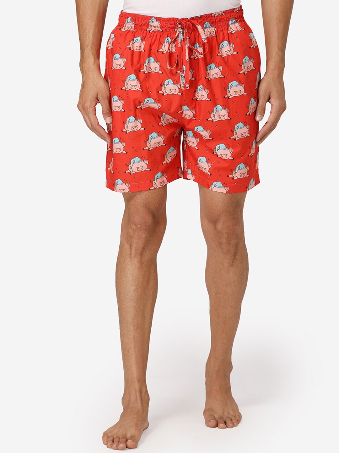 

Fluffalump Men Red & Blue Printed Lounge Shorts