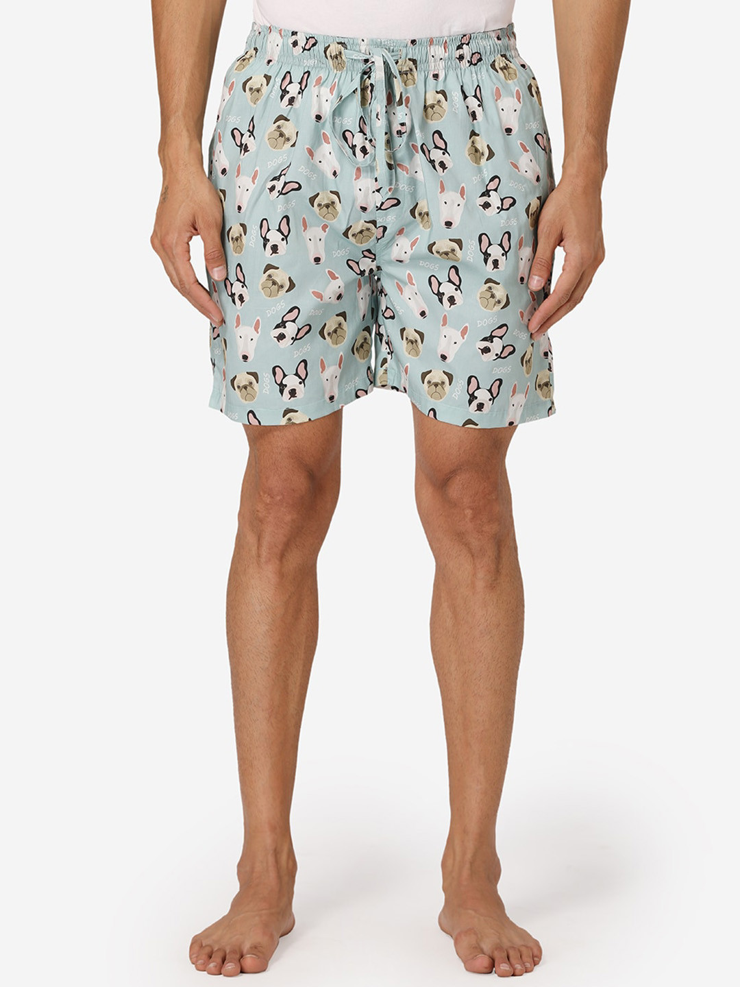 

Fluffalump Men Blue & White Printed Cotton Lounge Shorts
