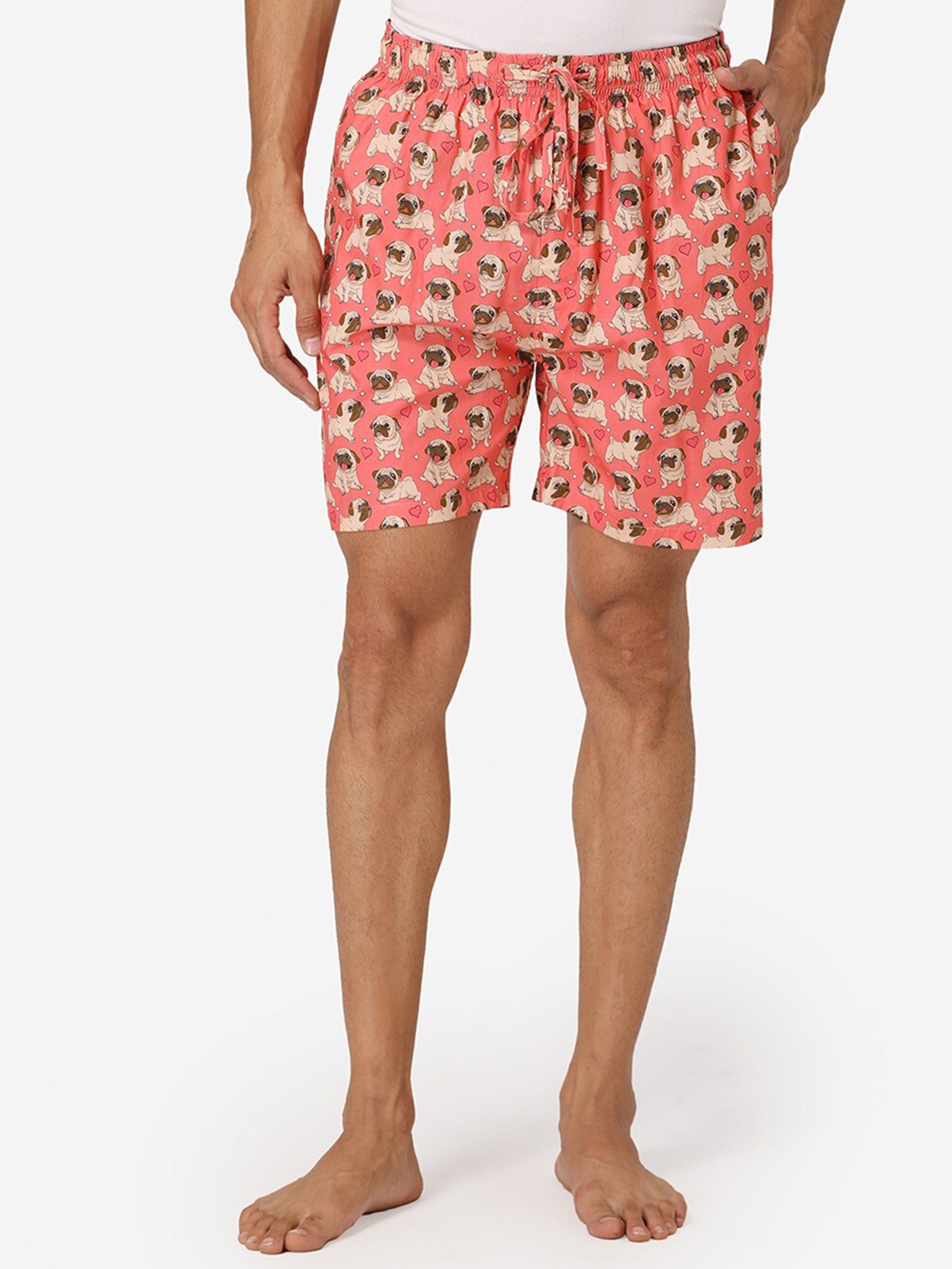 

Fluffalump Men Orange & Cream-Coloured Printed Cotton Lounge Shorts