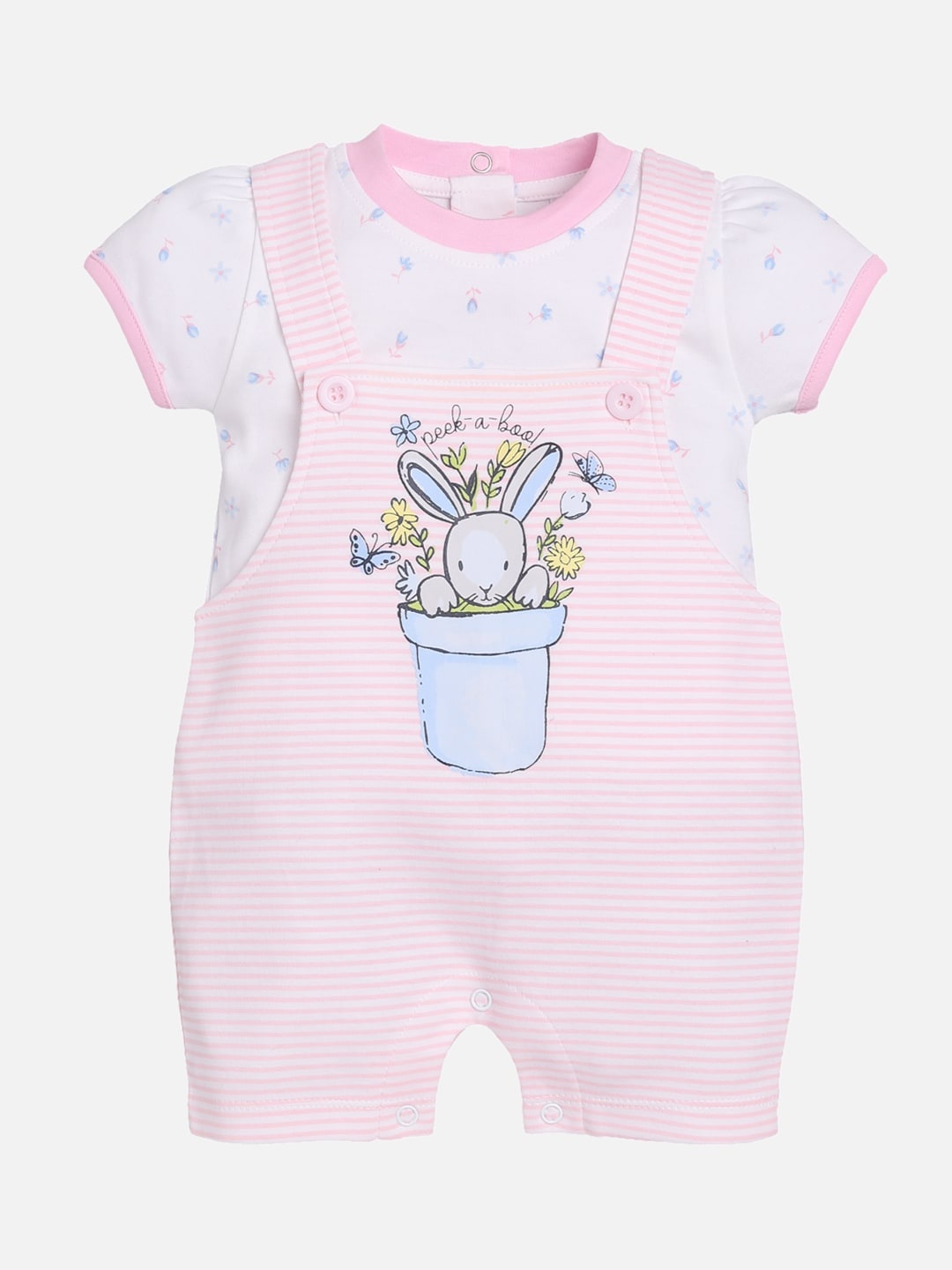 

BABY GO Unisex White & Pink Printed Top with Shorts