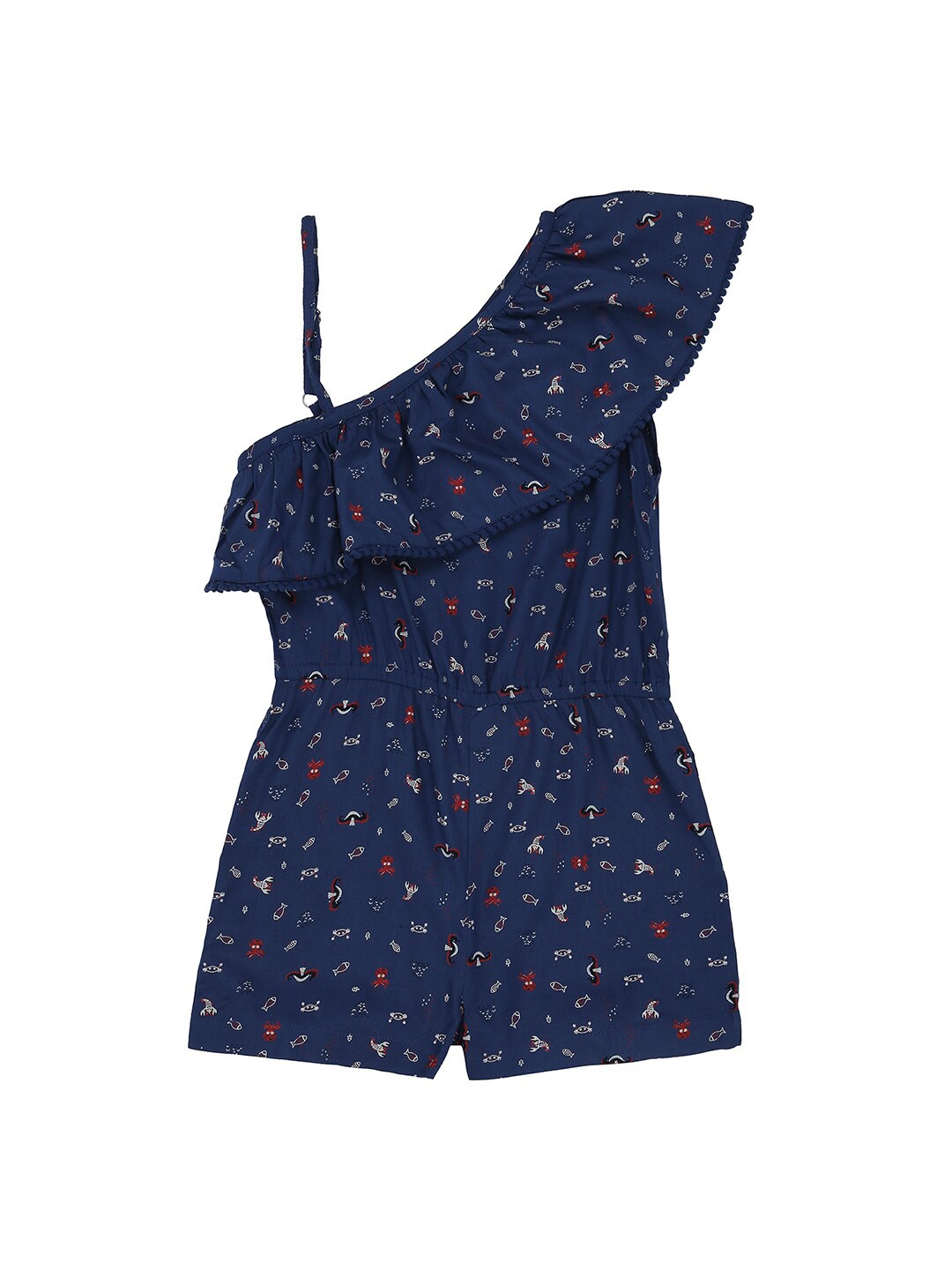 

Ed-a-Mamma Girls Navy Blue & Red Printed Sustainable Playsuit
