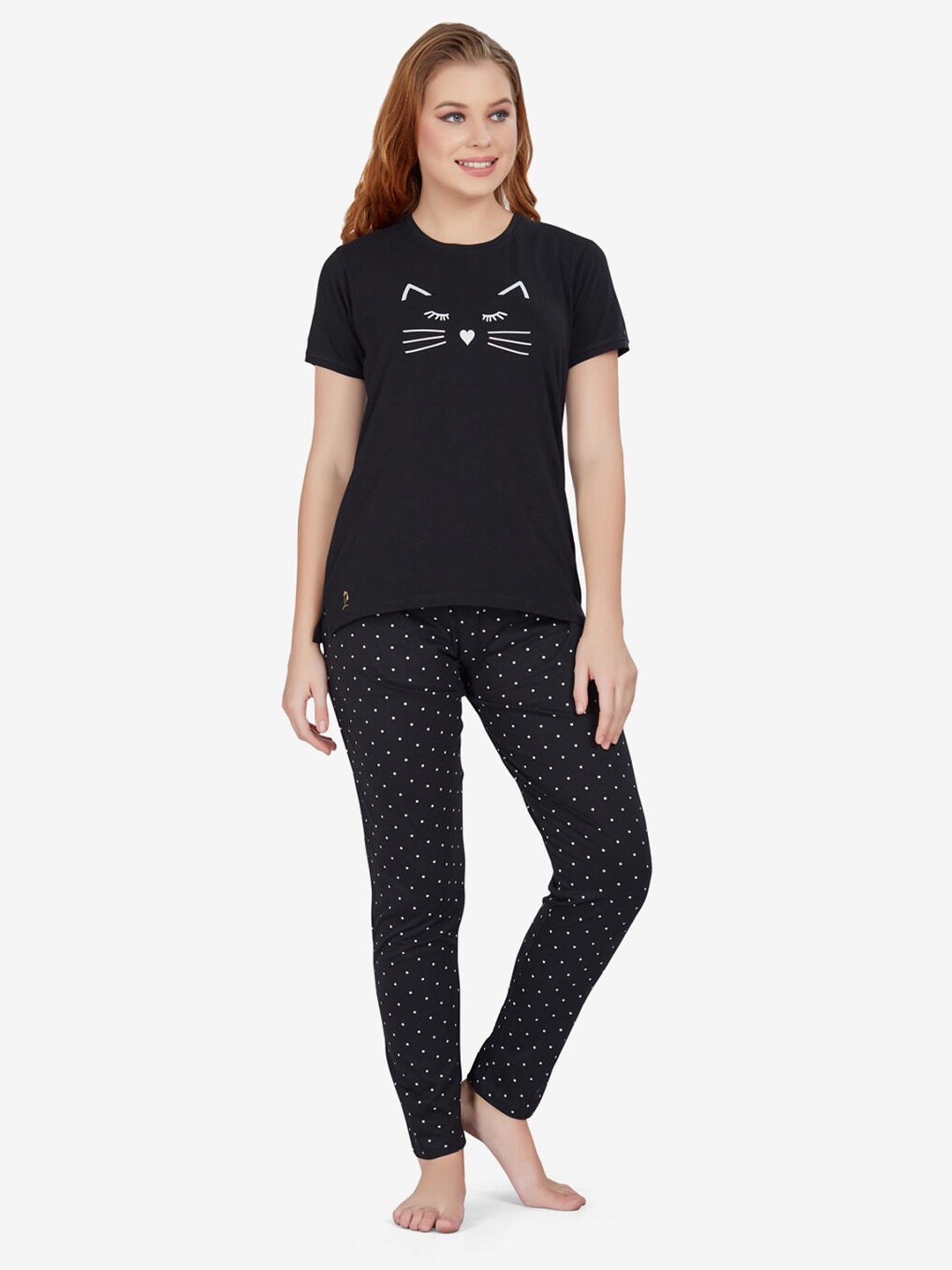 

Lenissa Women Black & White Printed Night Suit