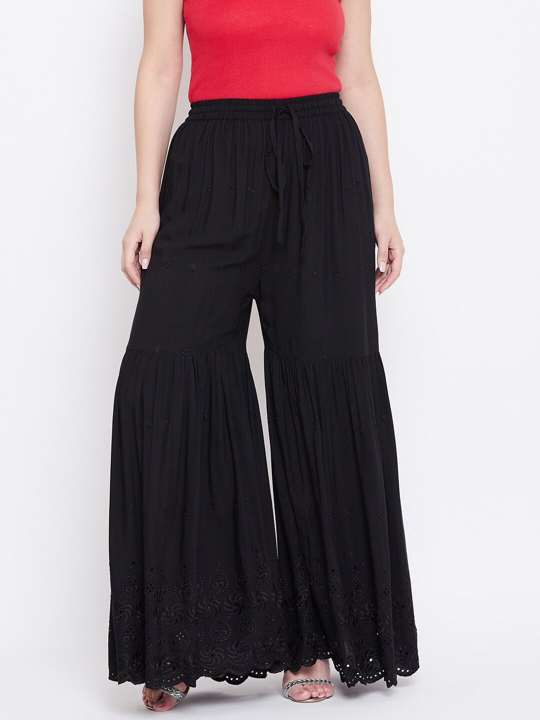

TULIP 21 Women Black Chikankari Embroidered Flared Sharara