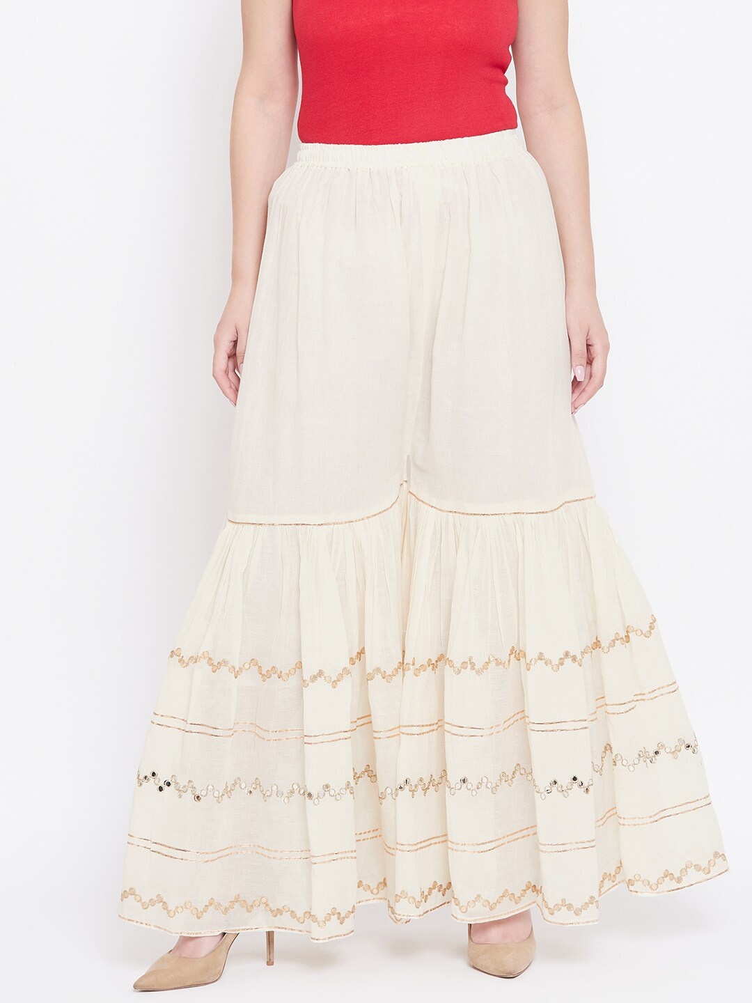

TULIP 21 Women Off-White & Gold Gota Patti & Mirror Work Hem Design Sharara