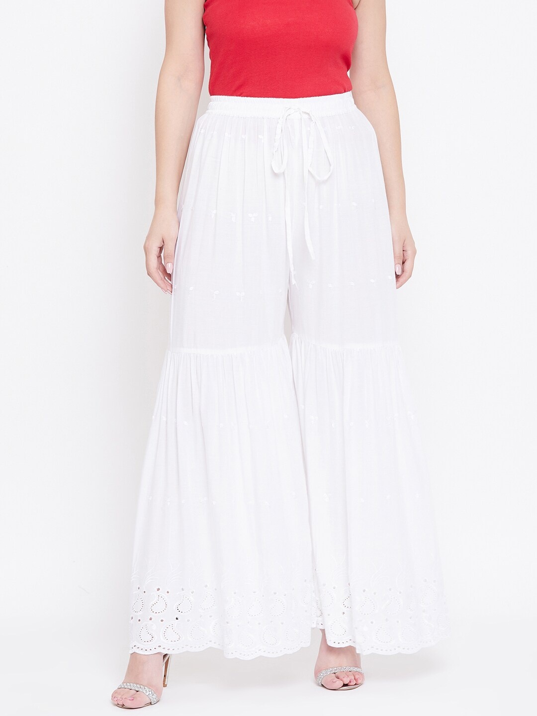 

TULIP 21 Women White Hem Design Flared Palazzos