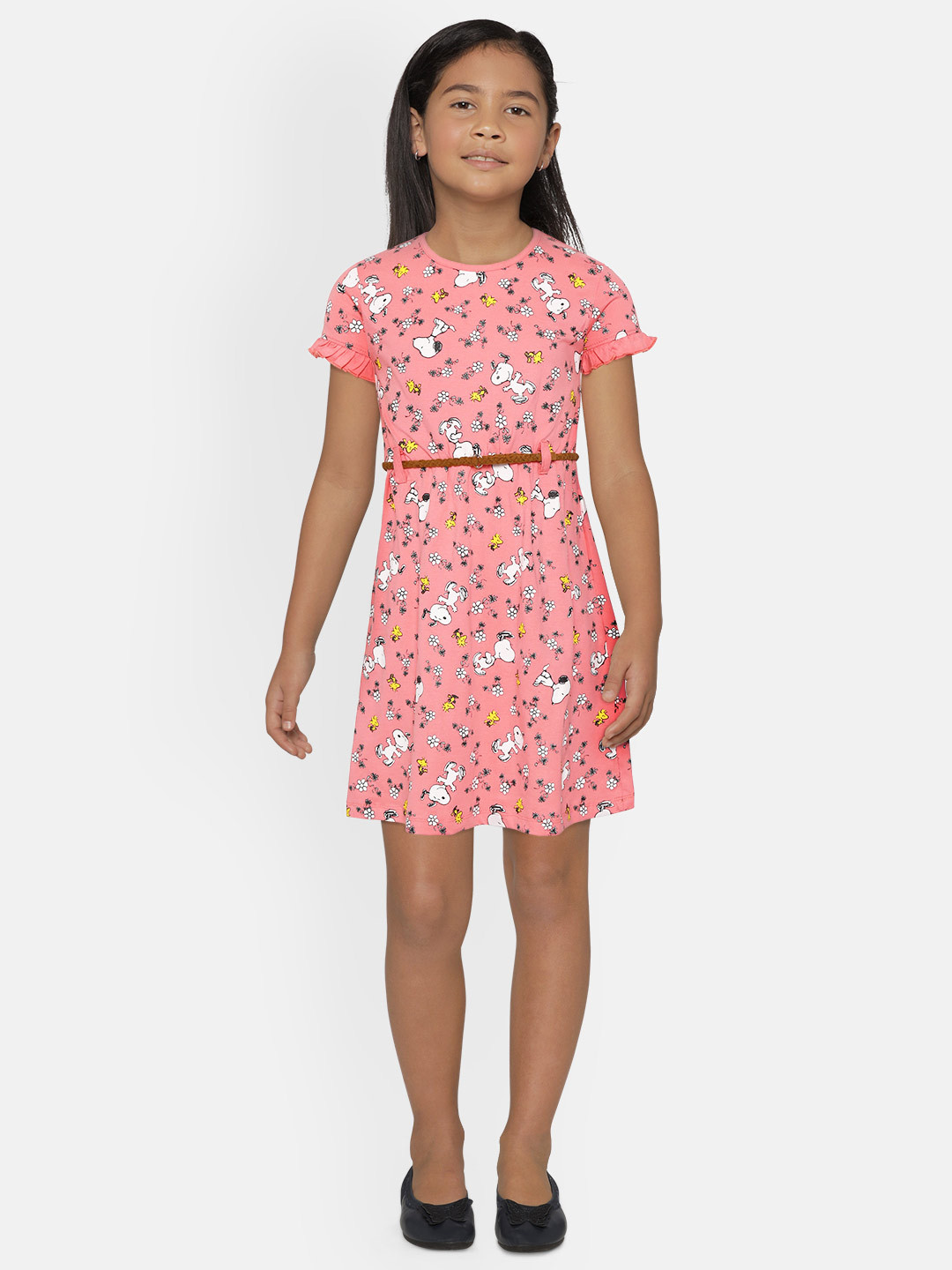 

Colt Girls Pink & White Cotton Snoopy Print Fit & Flare Dress