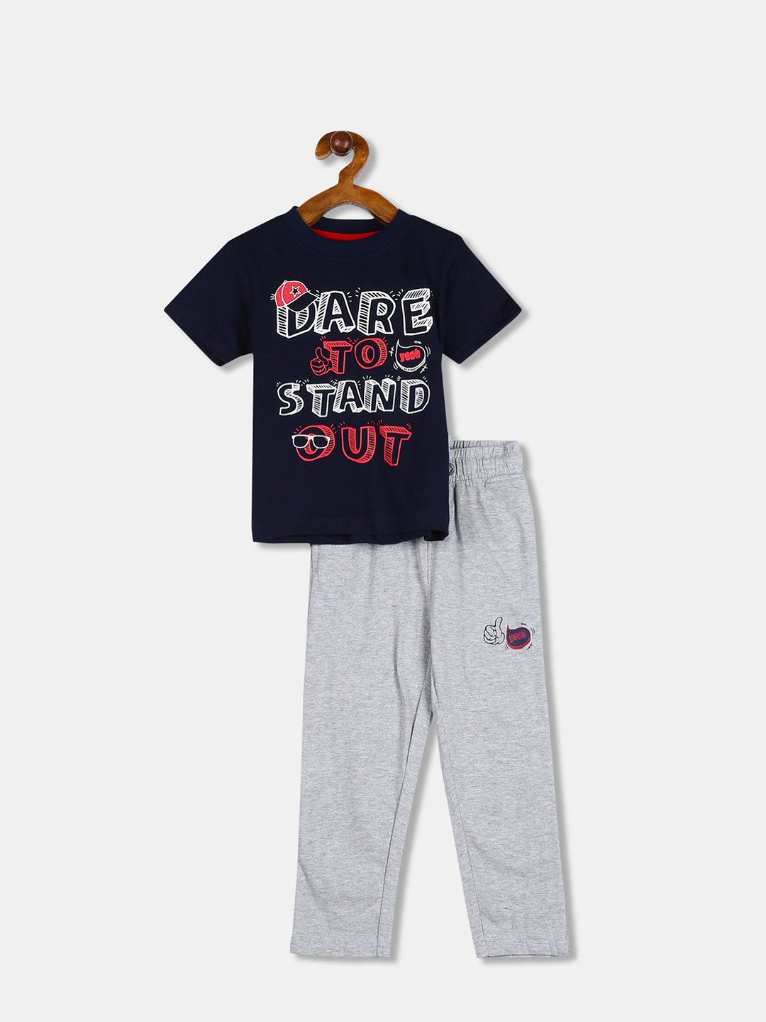

Cherokee Boys Black & Grey Melange Printed T-shirt with Track Pants