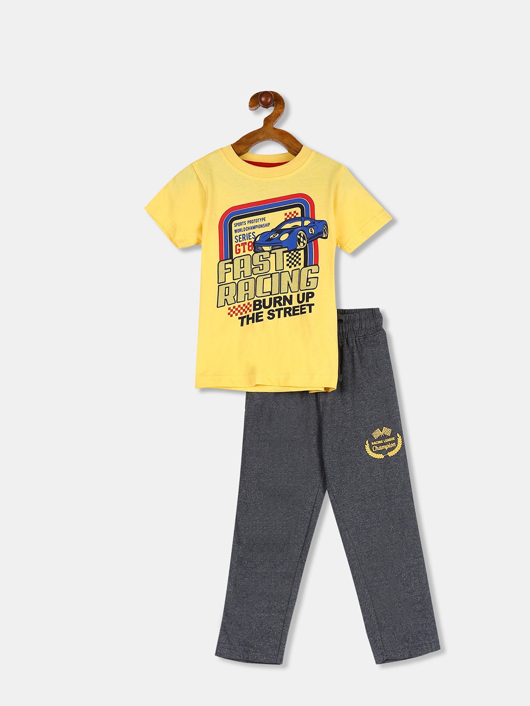 

Cherokee Boys Yellow & Charcoal Grey Printed T-shirt with Track Pants