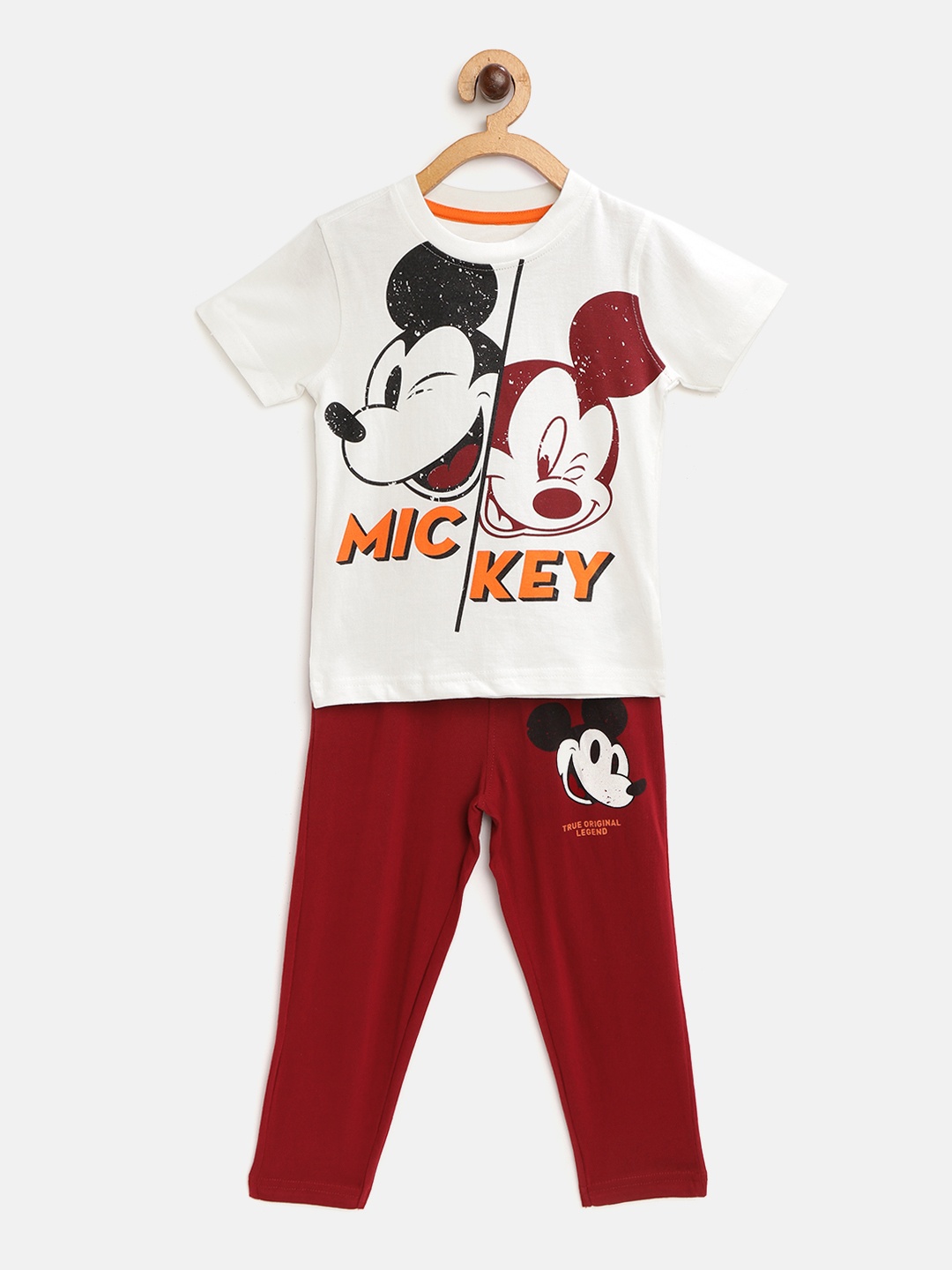 

Colt Boys White & Maroon Cotton Mickey Mouse Print T-shirt with Pyjamas