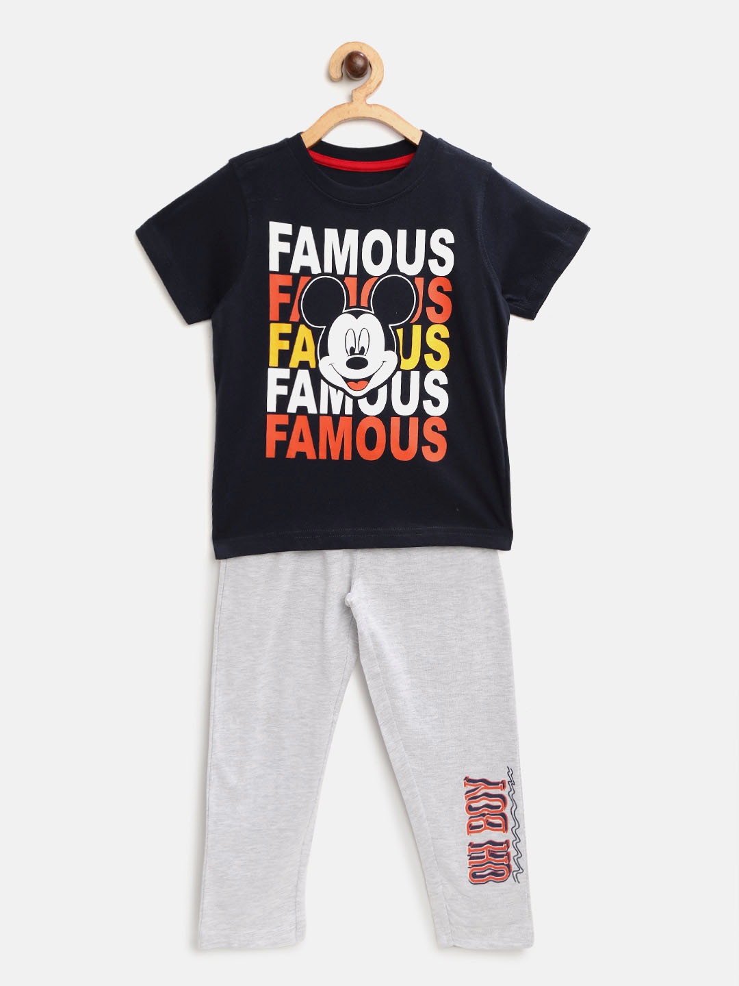

Colt Boys Navy Blue & Grey Melange Mickey Mouse Print T-shirt with Pyjamas